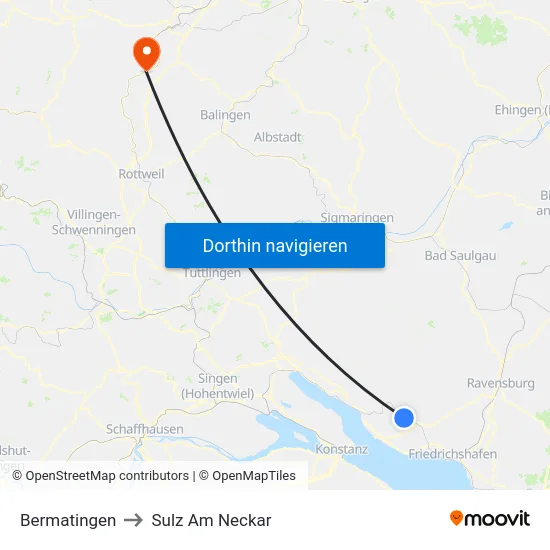 Bermatingen to Sulz Am Neckar map