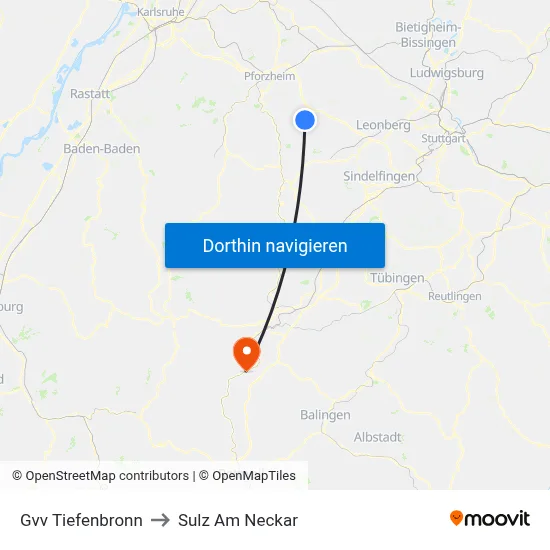 Gvv Tiefenbronn to Sulz Am Neckar map