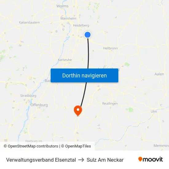 Verwaltungsverband Elsenztal to Sulz Am Neckar map
