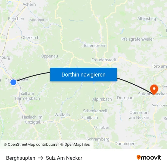 Berghaupten to Sulz Am Neckar map