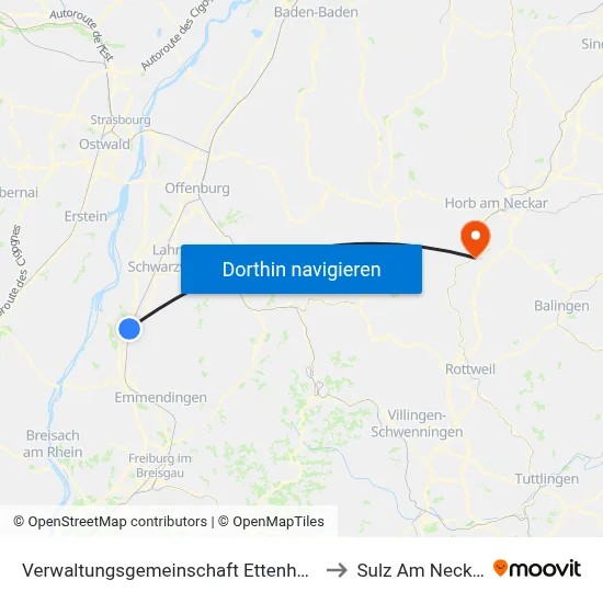 Verwaltungsgemeinschaft Ettenheim to Sulz Am Neckar map