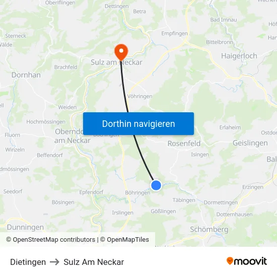 Dietingen to Sulz Am Neckar map