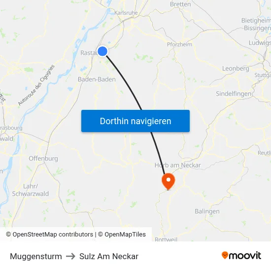 Muggensturm to Sulz Am Neckar map