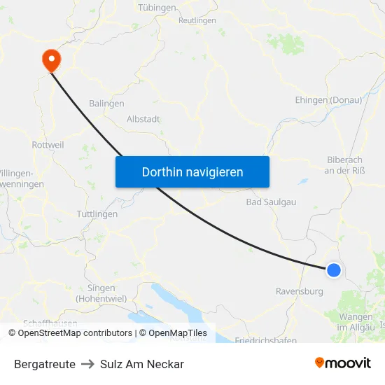 Bergatreute to Sulz Am Neckar map
