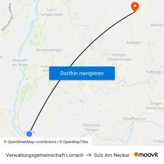 Verwaltungsgemeinschaft Lörrach to Sulz Am Neckar map