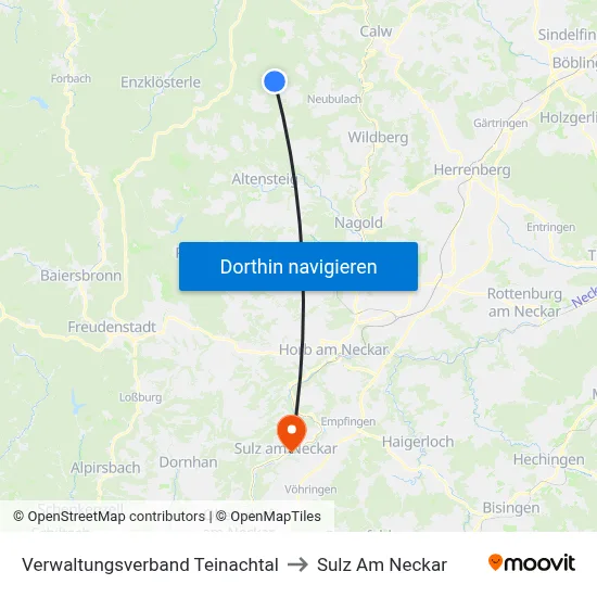Verwaltungsverband Teinachtal to Sulz Am Neckar map
