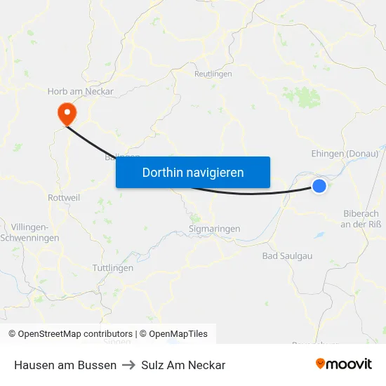 Hausen am Bussen to Sulz Am Neckar map