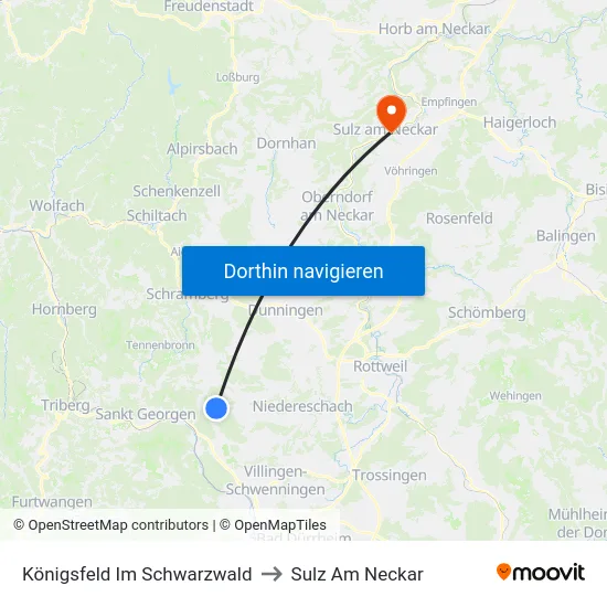 Königsfeld Im Schwarzwald to Sulz Am Neckar map