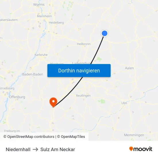 Niedernhall to Sulz Am Neckar map