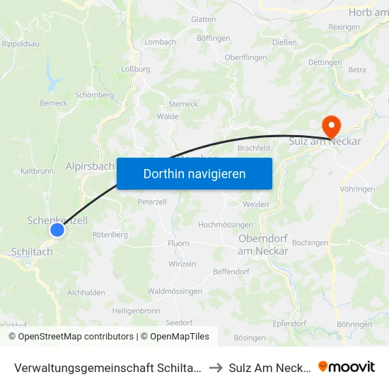 Verwaltungsgemeinschaft Schiltach to Sulz Am Neckar map