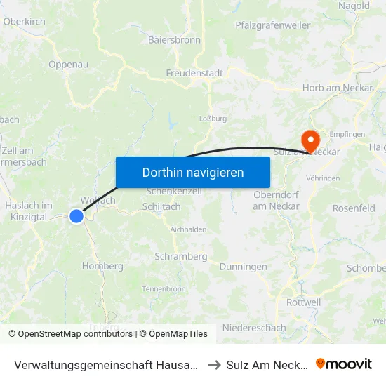 Verwaltungsgemeinschaft Hausach to Sulz Am Neckar map