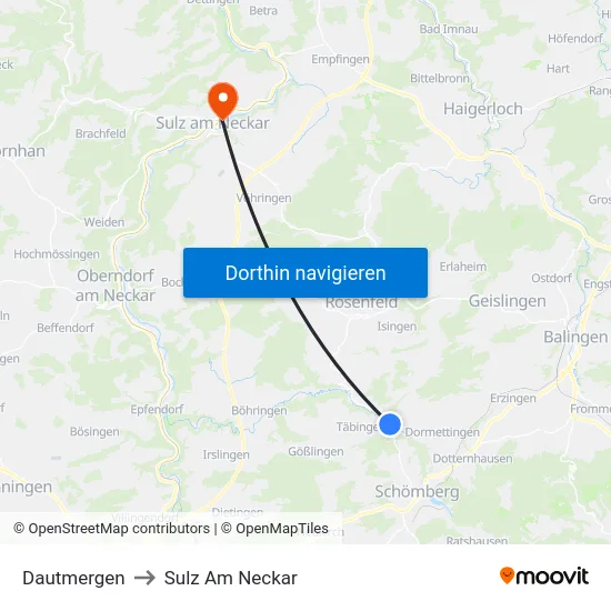 Dautmergen to Sulz Am Neckar map