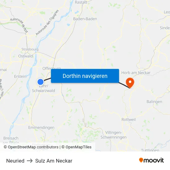 Neuried to Sulz Am Neckar map