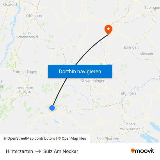 Hinterzarten to Sulz Am Neckar map