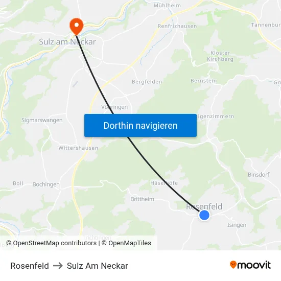 Rosenfeld to Sulz Am Neckar map