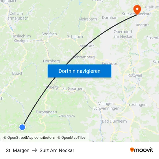 St. Märgen to Sulz Am Neckar map