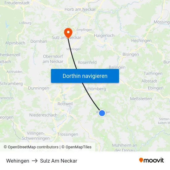 Wehingen to Sulz Am Neckar map