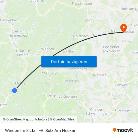 Winden Im Elztal to Sulz Am Neckar map