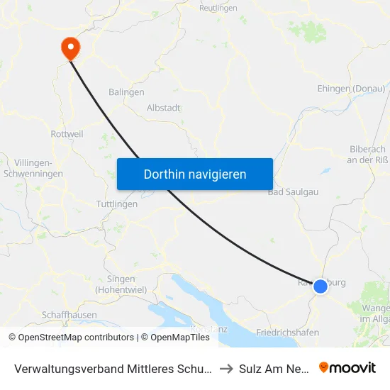 Verwaltungsverband Mittleres Schussental to Sulz Am Neckar map