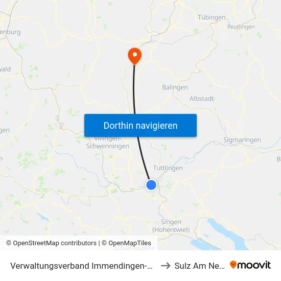 Verwaltungsverband Immendingen-Geisingen to Sulz Am Neckar map