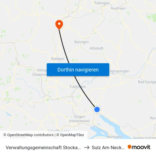 Verwaltungsgemeinschaft Stockach to Sulz Am Neckar map