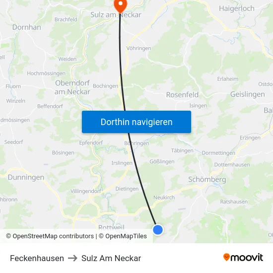 Feckenhausen to Sulz Am Neckar map