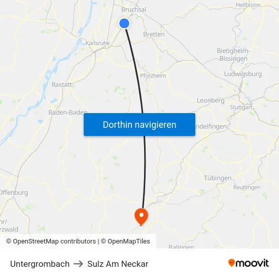Untergrombach to Sulz Am Neckar map