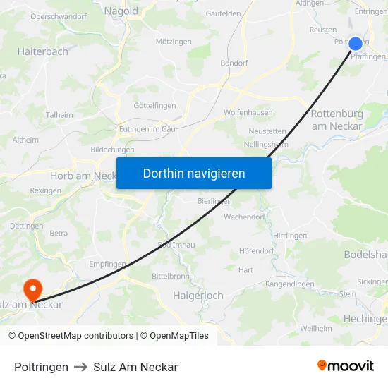 Poltringen to Sulz Am Neckar map