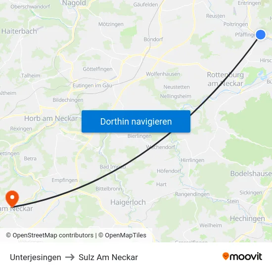 Unterjesingen to Sulz Am Neckar map