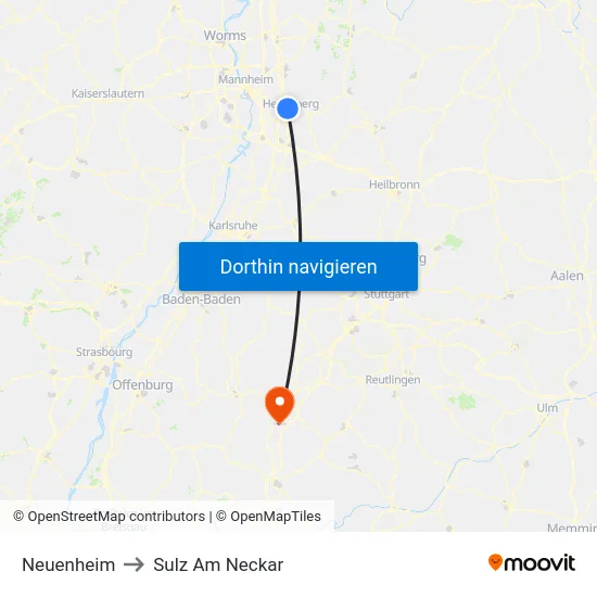 Neuenheim to Sulz Am Neckar map