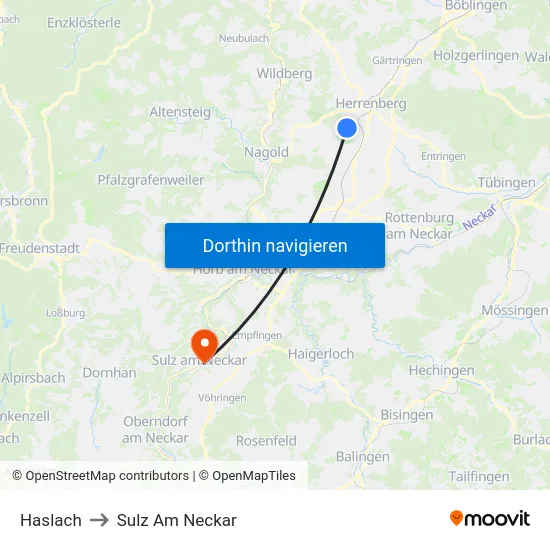 Haslach to Sulz Am Neckar map