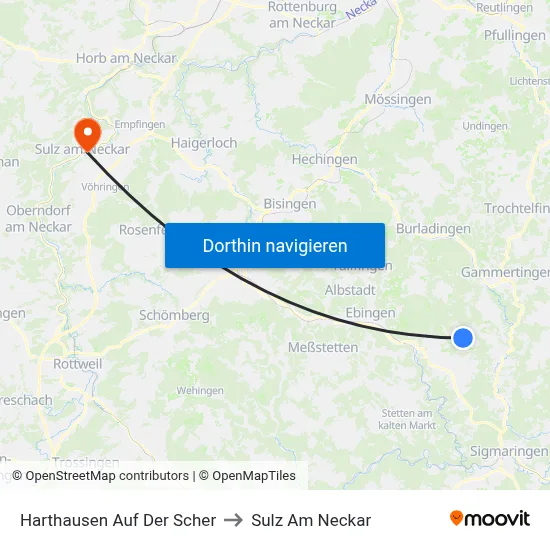 Harthausen Auf Der Scher to Sulz Am Neckar map