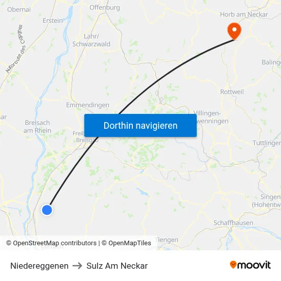 Niedereggenen to Sulz Am Neckar map