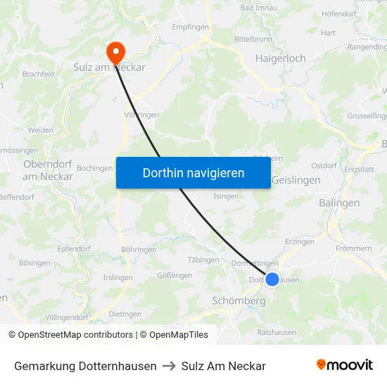 Gemarkung Dotternhausen to Sulz Am Neckar map