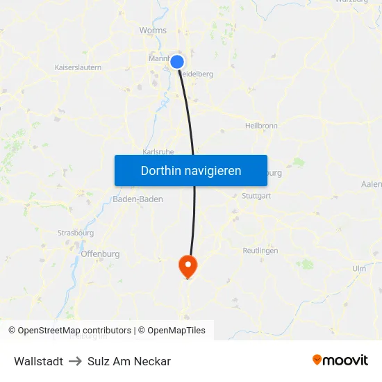 Wallstadt to Sulz Am Neckar map