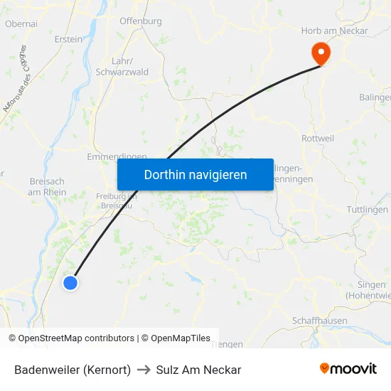 Badenweiler (Kernort) to Sulz Am Neckar map