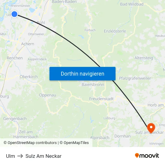 Ulm to Sulz Am Neckar map