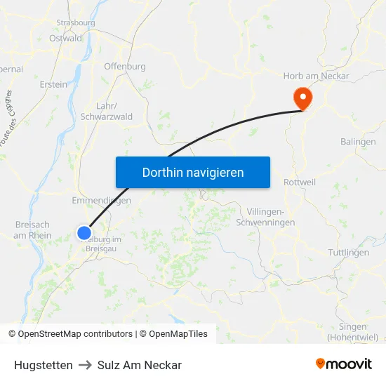 Hugstetten to Sulz Am Neckar map