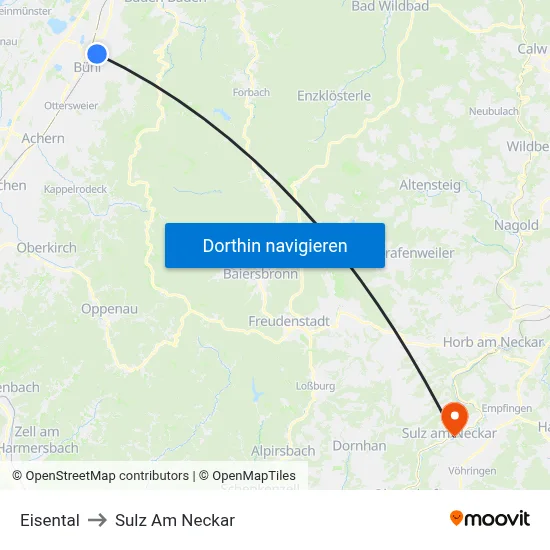 Eisental to Sulz Am Neckar map