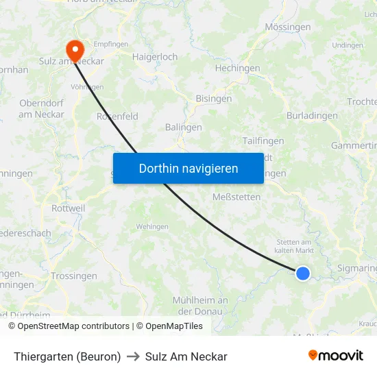 Thiergarten (Beuron) to Sulz Am Neckar map