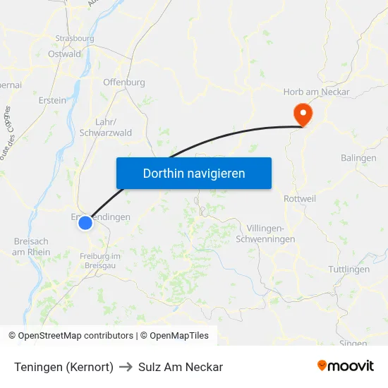 Teningen (Kernort) to Sulz Am Neckar map