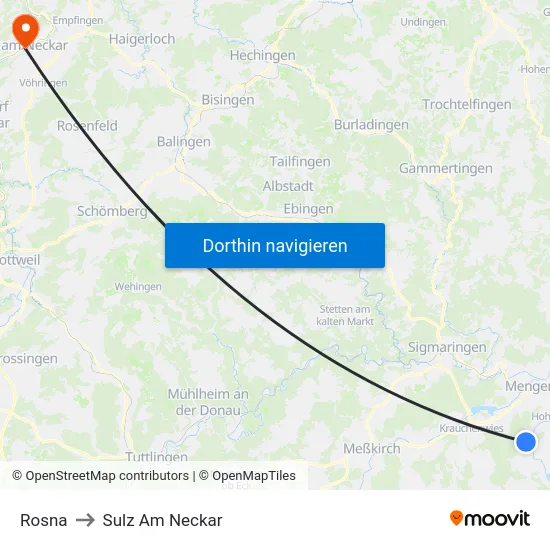 Rosna to Sulz Am Neckar map