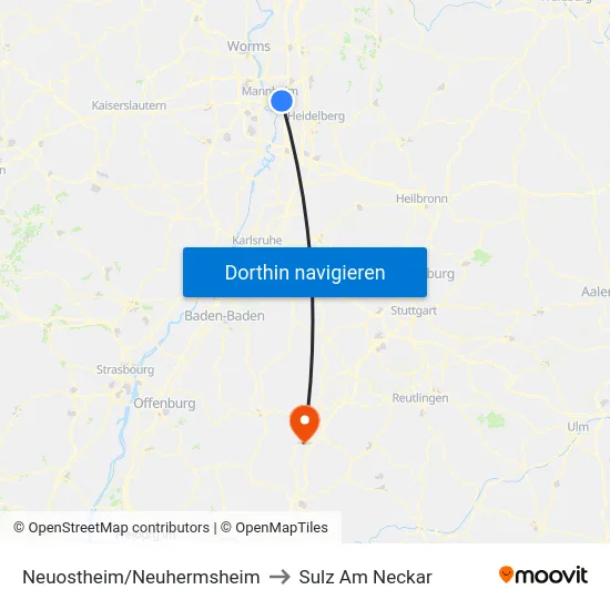 Neuostheim/Neuhermsheim to Sulz Am Neckar map