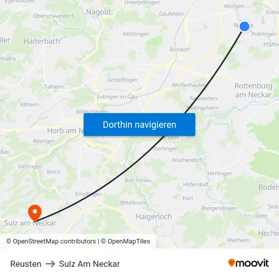 Reusten to Sulz Am Neckar map