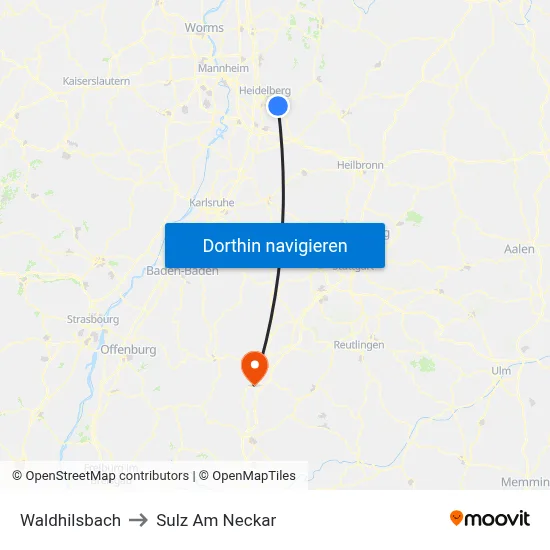 Waldhilsbach to Sulz Am Neckar map