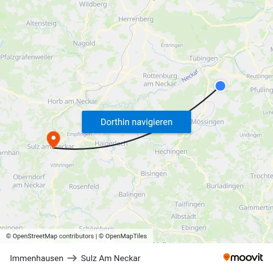 Immenhausen to Sulz Am Neckar map