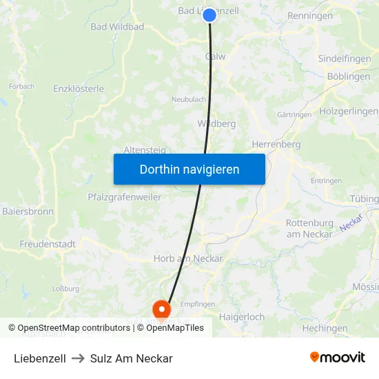 Liebenzell to Sulz Am Neckar map