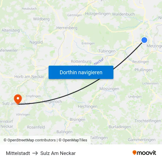 Mittelstadt to Sulz Am Neckar map