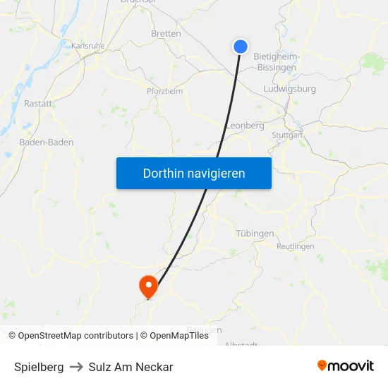 Spielberg to Sulz Am Neckar map