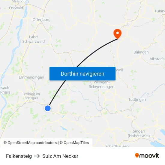 Falkensteig to Sulz Am Neckar map